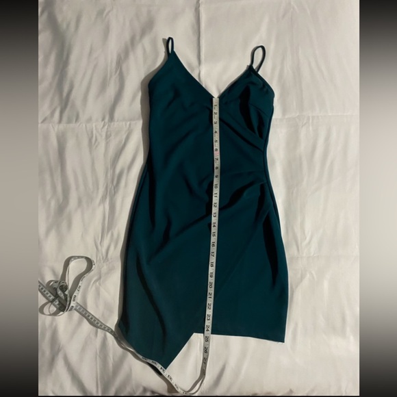 Verdusa Spaghetti Strap Dark Green Asymmetrical Faux Wrap Mini Dress - Picture 7 of 9
